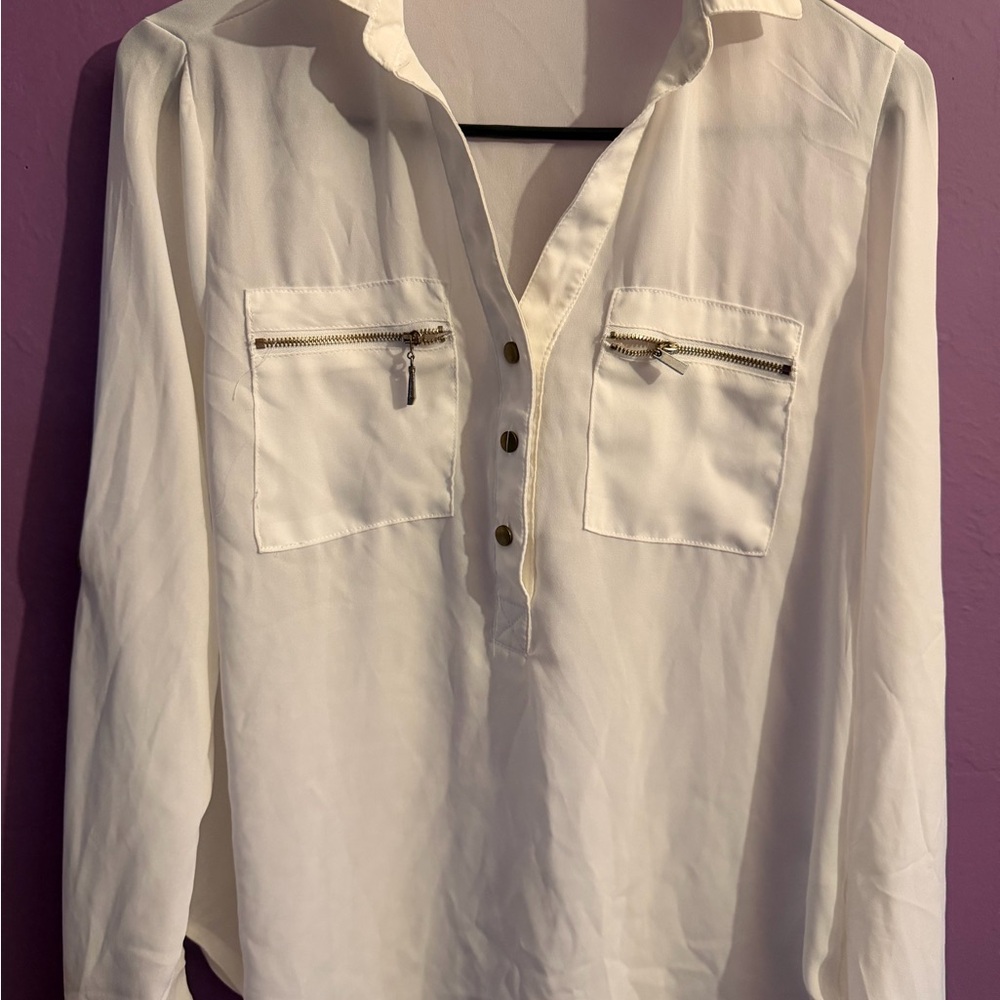 Haute Monde White Blouse with Zipper Pockets